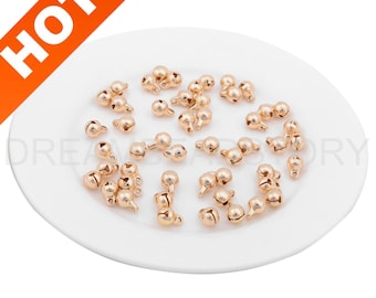 10～500個 14K 金メッキ ベルチャーム 小さくてかわいい丸型ベル型メタルペンダント ジュエリー製作用品 (5/6/8 mm 音が出ない)