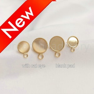 2-100 Pcs 14K Gold Plated Blank Earring Bezel Round Stud Earring Tray Base Cabochon Settings Charms with Loop (6mm 8mm)