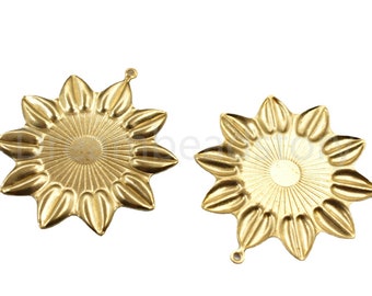 30-500 Pcs Large Flower Charms for Jewelry Making Raw Brass Sun Flower Pendant Lots Wholesale (38mm)