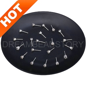 4-100Pc 925 Sterling Silver Round 6 Prong Earring Setting Snap Tite Blank Earring Stud Post Base Claw Earring Post Component Fit3/4/5mm Bead
