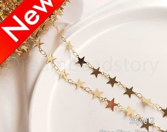0,5-100 yards 14K äkta guldpläterade stjärnkedjor för halsband armband hantverk tillverkningsmaterial