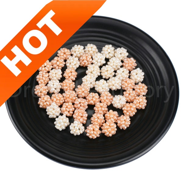 2-100 Pcs Pearl Cluster Ball Pendant Beads for Jewelry Making Natural White/ Peachy Pink/ Pastel Violet Freshwater Pearl Hand Weaved