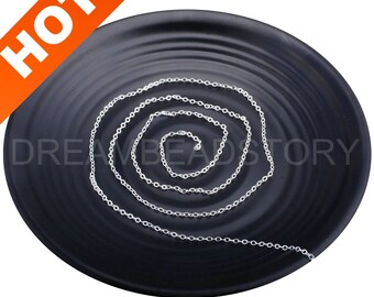 Cadena de plata para joyería, cadena de eslabones rolo de latón bañada en plata de ley, venta al por mayor (4 tamaños, longitud a elegir).