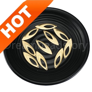 10-500 Pcs Raw Brass Hollow Embossed Marquise Charm Pendant Finding for Jewelry Making 13*40mm ( 1 Hole )