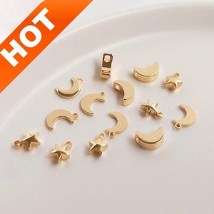 10-500 Pcs Gold Jewelry Making Charms Bulk Online Wholesale 14K Real Gold Plated Crescent/ Star Charm Mini Pendant Finding