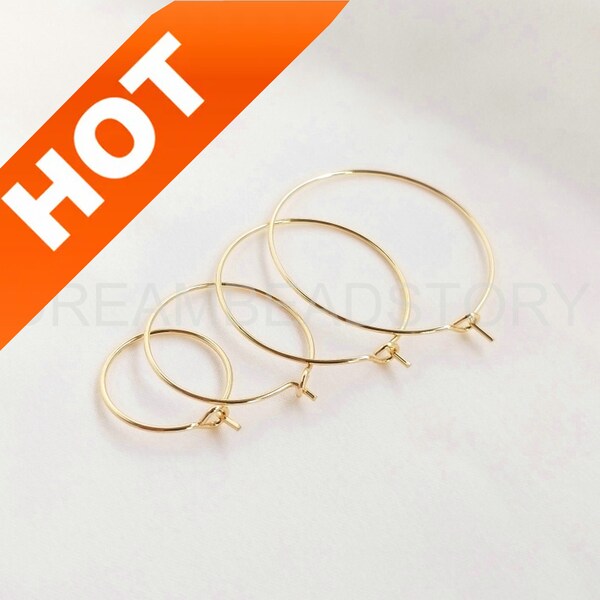 4-500 Pcs 14K Real Gold Plated Earring Hoops/ Hoop Ear Wire/ Minimalist Blank Hoop Earring Setting/ Circle Earwire 22 Gauge (15/25/30mm)