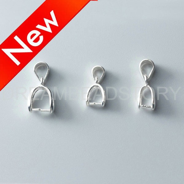 Pendant Bail Clasp for Necklace Making - 925 Sterling Silver Pinch Bail Closure Finding (3 Sizes)