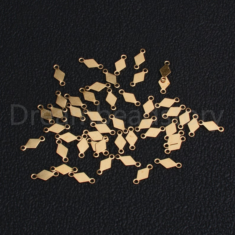 100-2000 Pcs Solid Raw Brass Diamond Rhombus Charms 49mm Tiny Small Geometric Pendant Links Connector Findings for Jewelry Making 2 Loops image 5
