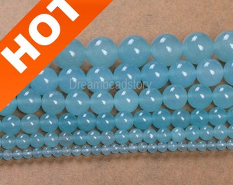 Chalcedony Beads, Smooth Round Light Blue Chalcedony Round 4 6 8 10 12 14mm Chalcedony Stone Beads