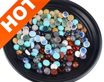 Lot de 20 cabochons de pierres précieuses naturelles de 4 à 25 mm pour la fabrication de bijoux, ronds de 4 mm, 6 mm, 8 mm, 10 mm, 12 mm, 14 mm, 16 mm, 18 mm, 20 mm, à dos plat, vente en gros (sans trou)