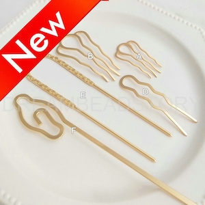 Wedding Bridal Hair Comb - Blank Barrette - Hair Fork Hair Picks Hair Accessories - 14K Gold Plated Over Brass Large Bun Holder (6 Styles)