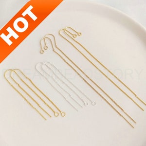 4-100 Pcs 14K Gold Plated Threader Earring Long Dangle Drop Chain Bar Threader Earrings Component Gift for Girlfriend