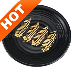 10-100 Pcs Brass Leaf Charms/ Fern Leaf Pendant/ Extra Long Redwood Tree Needles Plants Pendant for Jewelry Making (2 Sizes)