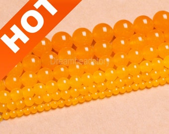 Yellow Chalcedony Beads,  Round 4 6 8 10 12 14mm Yellow Chalcedony Semi Precious Stone DIY Beads for Jewelry Making (B30)