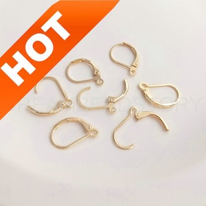 10-500 Pcs French Lever Back Earrings 14K Gold Plated Open Loop Leverback Hooks Ear Wire Findings for Earring Making Supply