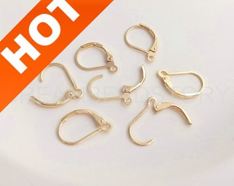 10-500 Pcs French Lever Back Earrings 14K Gold Plated Open Loop Leverback Hooks Ear Wire Findings for Earring Making Supply