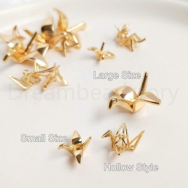 2-200 Pcs Origami Crane Charms, 14K Real Gold Plated Small Charms, Cute Animal Charm for Jewelry Making