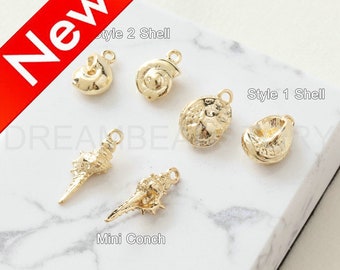 Conch Shell Charms Lots Supplies - 14K Real Gold/ White Gold Plated Brass Seashell Animal Finding (Small Size 3 Styles)