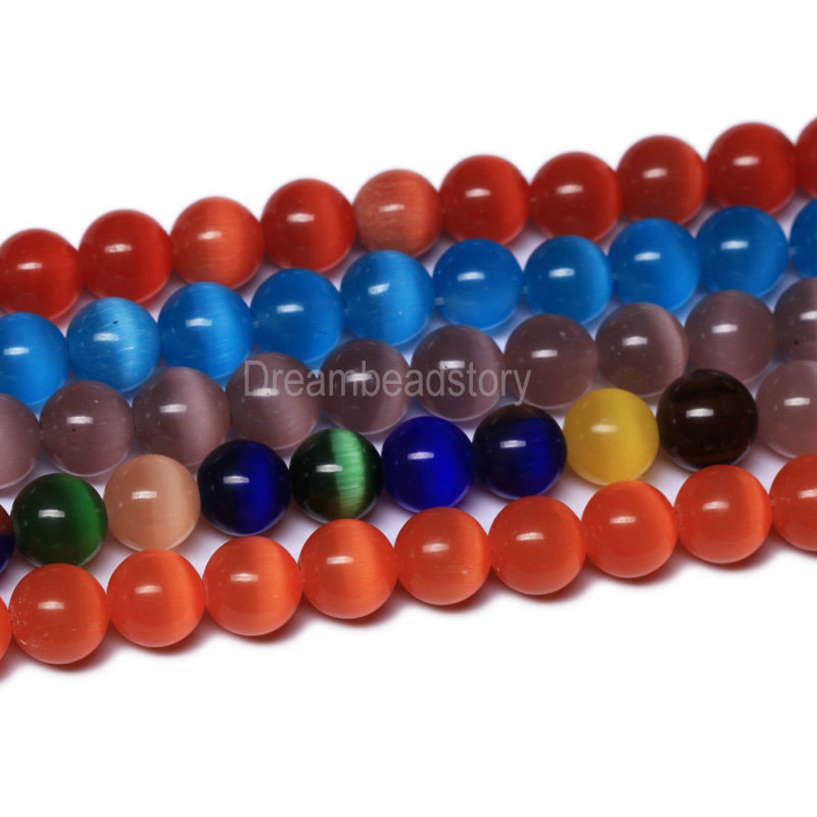 Cat Eye Beads Strands Orange Red Blue Multi Color Cats Eye Etsy
