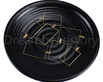 10-1000 Pcs Large Size Raw Brass Rectangle Charm Hollow Ear Wire Frame Connector Finding for Earrings Making ( With 2 Holes)