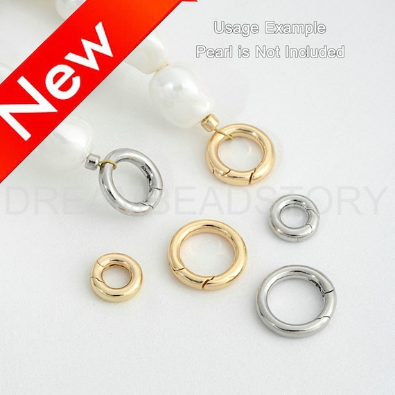Gold Push Gate Clasp - Thick Round Lock Clasp - Spring Circle Closure - DIY Clasp - 14K Real Gold/White Gold Plated Brass Jewelry Connector