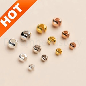 10-200 Pcs 925 Sterling Silver Crimp Covers Gold/ White Gold/ Rose Gold Plated Crimp Bead Knot Cover End Beads