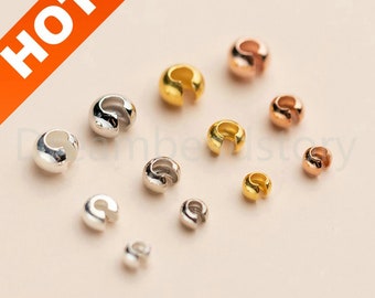 10-200 Pcs 925 Sterling Silver Crimp Covers Gold/ White Gold/ Rose Gold Plated Crimp Bead Knot Cover End Beads