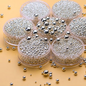 10-100 perles d&#39;espacement en argent pour la fabrication de bijoux rondes en argent sterling 925, 3-12 mm, perles en vrac, vente en gros en ligne (petit/grand trou)