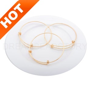 Adjustable Bangle Setting for Bracelet Making - 14K Gold Plated Over Brass Blank Base Finding - Classic Style