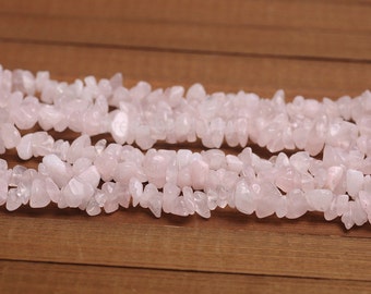 Rose Quartz Chips, Genuine Pink Quartz Gemstone Chip Beads, Full Strand, DIY Chip Jewelry Beads, Natural Chips Supplies (5-8mm)