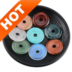 10 peças de contas redondas de pedra semipreciosa natural e cristal 18 mm 25 mm 35 mm 40 mm pingente de rosquinha grande