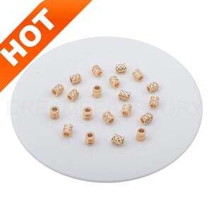 2-200 Pcs 14K Gold Plated Round Tube Spacer Beads Connector for Jewelry Making 6mm Cylinder Texture Mini Charm Finding