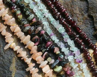 Full Strand Natural Sunstone / Tourmaline / Fluorite / Red Garnet Gemstone Chips Beads Supplies (5-8mm)