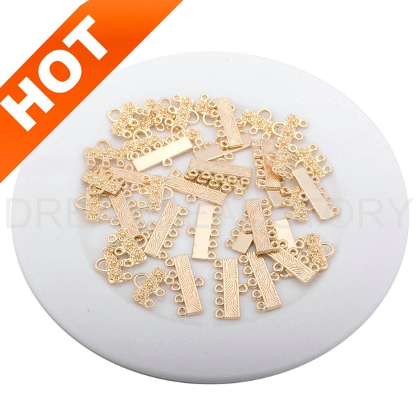 4-200 Pcs Chandelier Earring Connector Charms 14K Gold Plated Multi Strand Bails Detangler Link Clasp with Multi Loops (3/4/6 Loops)