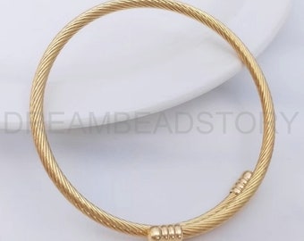 1-100 Pcs Blank Bangle Setting Lots Supply 14K Real Gold Plated Steel Thick Adjustable Wire Bangle (3mm Thickness)