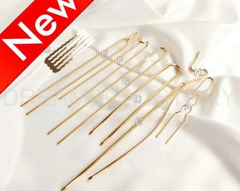 Metal Hair Pins for Bridal - Hair Pin Accessory Supplies - 14K Gold Plated Over Brass Hair Fork - Simple Bun Holder