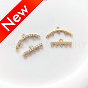 Connector for Earring Making - 14K Gold Plated Finding with Multi Loops - Chandelier Jewelry Charm Component Supplies (4 Styles)