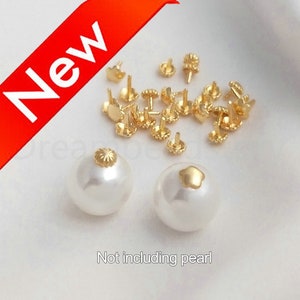 10-500 Pcs 14K Gold Plated Small Flower Cap Peg Bail for Half Drilled Bead or Pearl (3.5mm/ 4mm)