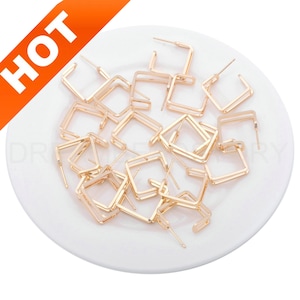 4–100 st fyrkantiga örhängesstift för gör-det-själv-örhängestillverkning, 14K guldpläterad över mässing, dubbelskiktad fyrkantig örhängesstiftskomponent