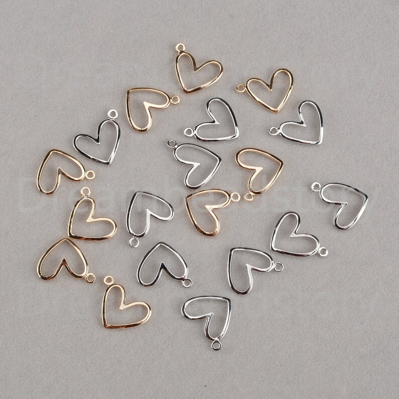 2-200 Pcs 18K Gold White Gold Filled Brass Hollow Heart Geometric Charms Pendant for Necklace Earrings Making 12*14mm 1 Loop