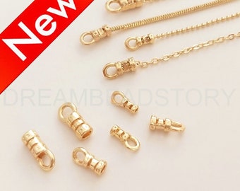 Chain End Caps - 14K Gold Plated Over Brass Chain/ Thread / Cord Finishing Clasp Finding - No Need Glue (1/1.5/2mm Hole)