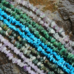 Gemstone Chips Jewelry Making Supplies, Long Strand Irregular Agate, Jade, Turquoise, Fluorite .3-5mm Small Chips (WM36)