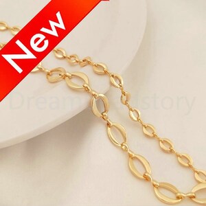 0.5-50 Yards Gold Lip Chain, 14K Real Gold Plated Thick Connector Chain for Necklace Making (2 Sizes)