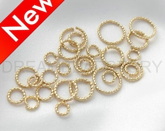20-1000 Pcs Open Jump Rings Lots Supply 14K Real Gold Plated Brass Split Twisted Thick Jumpring for Jewelry Making(21/19 Gauge 4/5/6/8/10mm)