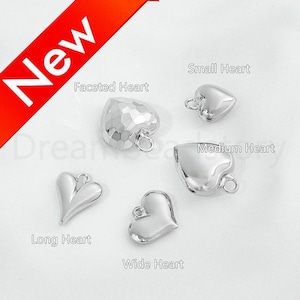 Valentine Jewelry Making Charms, Heart Pendant for Necklace Bracelet Earring, White Gold Plated Over Brass Heart Shape Finding (7 Styles)
