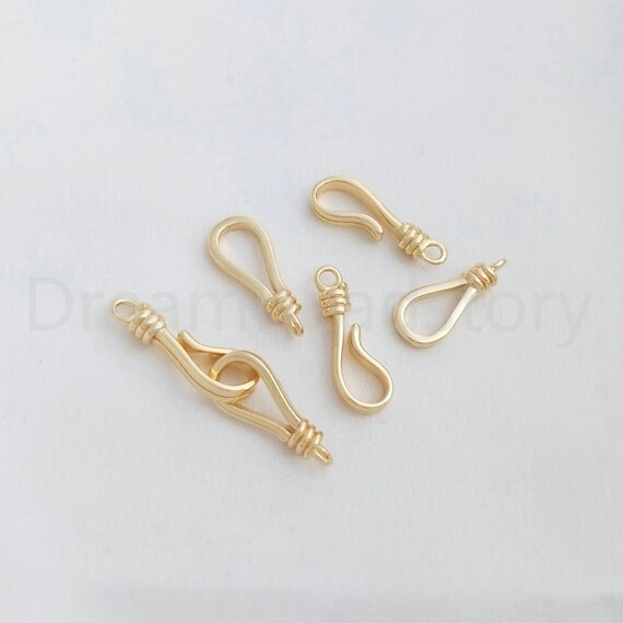 1-100 Sets 14K Gold Plated Hook and Eye Fish Clasp Connector Closure Set  for Necklace Bracelet Making Supplies with Ring 