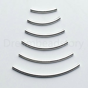 10-100 Pcs Silver Tube Beads for Jewelry Making 925 Sterling Silver Smooth Plain Curve Tube Bead S925 Noodle Spacer Connector Finding