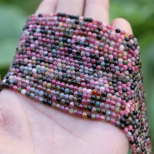 Natural Tourmaline Beads Small Size 3mm Mixed Color Genuine Tourmaline Gemstone Beads Sold by Strand