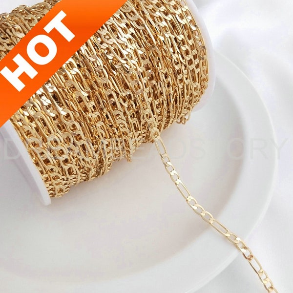 1-50 Meters Chunky Gold Chain Bulk Supply 14K Gold Plated Oval Connector Oblong Cable Link Chain