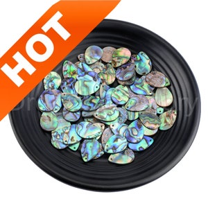 2-50 Pcs Natural Paua Abalone Shell Waterdrop/ Heart/ Disc Pendant Beads for Jewelry Making ( with Hole Some are Curved )